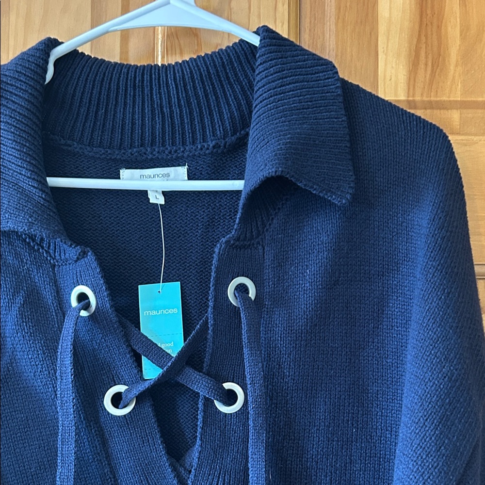 NWT Maurices Navy Blue Lace-Up Sweater